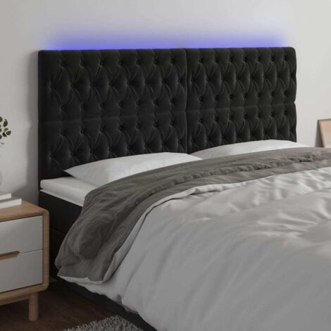 Testiera letto a LED,Testiera del letto Moderno Nera 180x7x118/128 cm in Velluto -BV86958