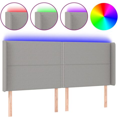 Testiera letto accessorio camera da letto mobile LED 183 x 16 x 118/128 cm tessuto grigio chiaro TDL0201338