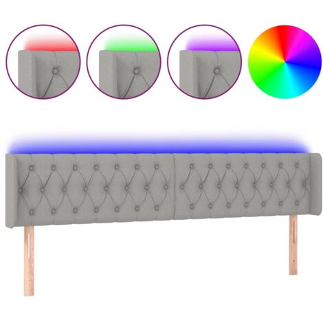 Testiera letto accessorio camera da letto mobili LED 183 x 16 x 78/88 cm tessuto grigio chiaro TDL0201336