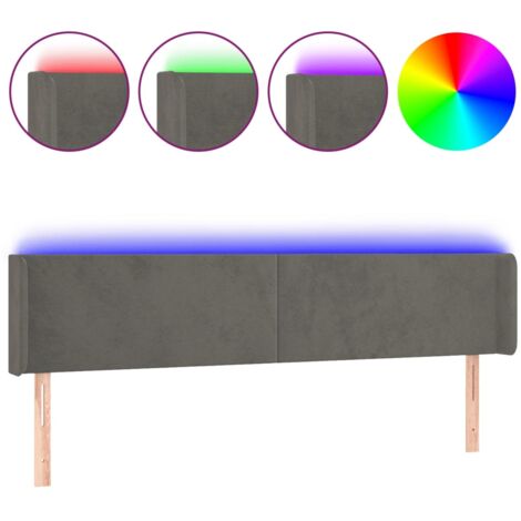 Testiera letto accessorio camera da letto mobili LED 183 x 16 x 78/88 cm tessuto in velluto grigio scuro TDL0201092
