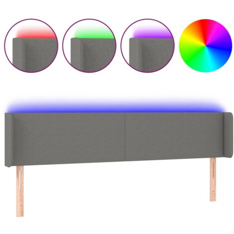 Testiera letto accessorio camera da letto mobili LED 203 x 16 x 78/88 cm tessuto grigio scuro TDL0201055