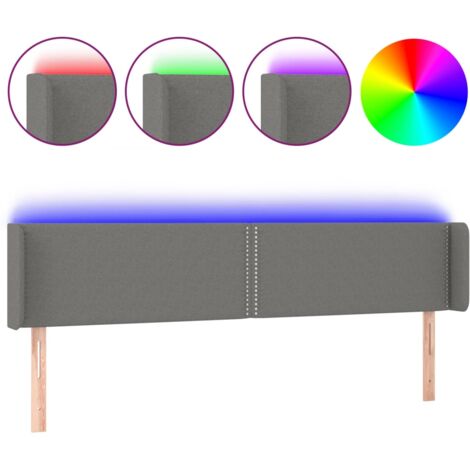 Testiera letto accessorio camera da letto mobili LED 203 x 16 x 78/88 cm tessuto grigio scuro TDL0201058