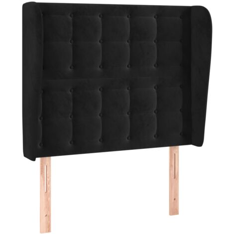 Testiera letto accessorio camera letto mobile imbottito con bordo laterale 103 x 23 x 118/128 cm Tessuto velluto nero TDL0204601
