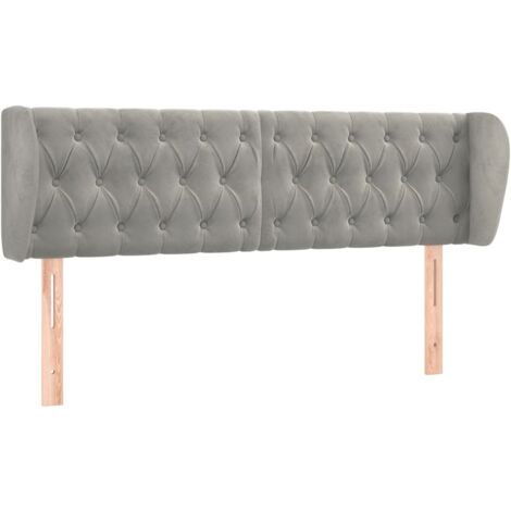 Testiera letto accessorio camera letto mobile imbottito con bordo laterale 147 x 23 x 78/88 cm tessuto velluto grigio chiaro TDL0205235