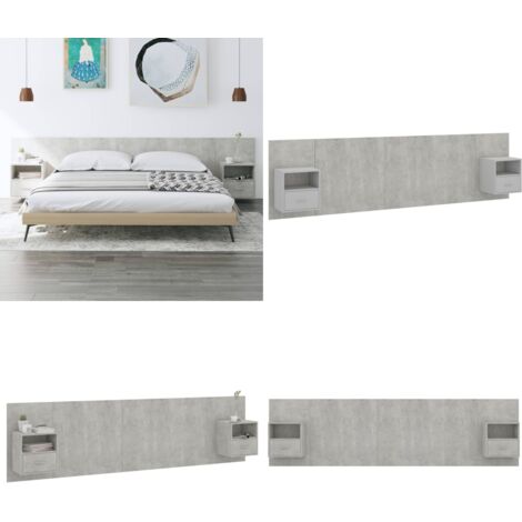 Testiera Letto con Armadietti Legno Multistrato Grigio Cemento - Armadietti - Comodino