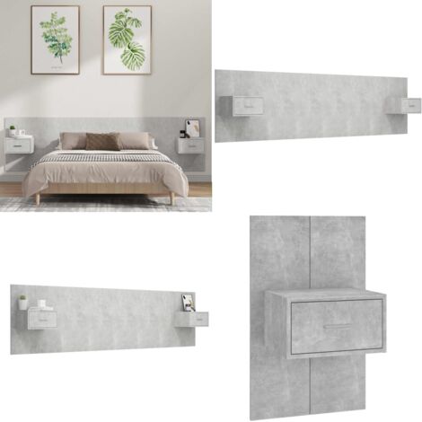 Testiera Letto con Comodini in Legno Multistrato Grigio Cemento - Comodini in legno - Testiera in legno