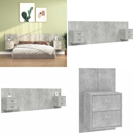 Testiera Letto con Comodini in Legno Multistrato Grigio Cemento - Comodini - Letto con comodini