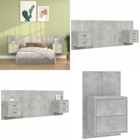 Testiera Letto con Comodini in Legno Multistrato Grigio Cemento - Comodini - Letto con comodini