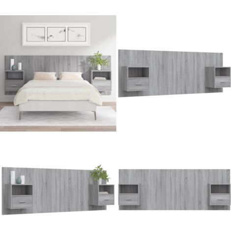Testiera Letto con Comodini in Legno Multistrato Grigio Sonoma - Comodini in legno - Testiera in legno
