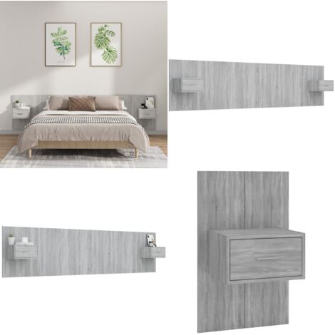 Testiera Letto con Comodini in Legno Multistrato Grigio Sonoma - Comodini in legno - Testiera in legno