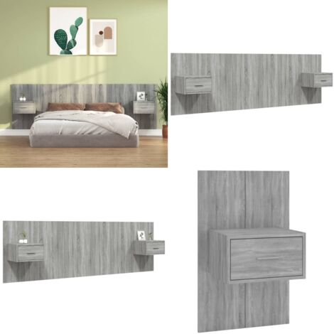 Testiera Letto con Comodini in Legno Multistrato Grigio Sonoma - Comodini in legno - Testiera in legno