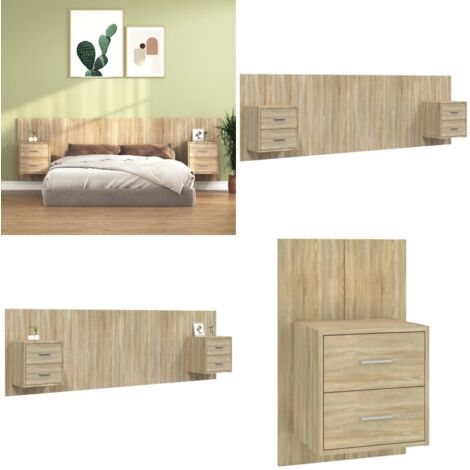 Testiera Letto con Comodini in Legno Multistrato Rovere Sonoma - Comodini in legno - Testiera in legno