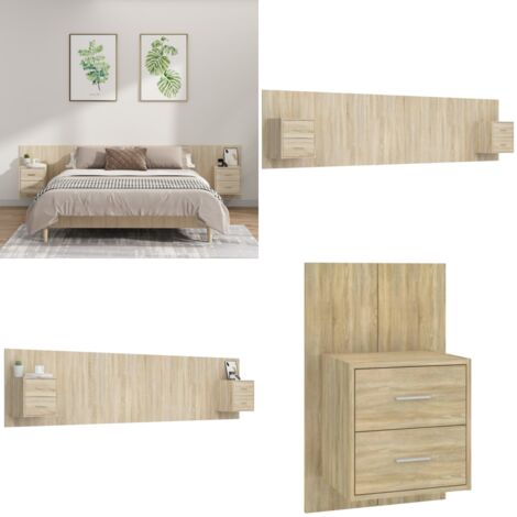 Testiera Letto con Comodini in Legno Multistrato Rovere Sonoma - Comodini in legno - Testiera in legno multistrato