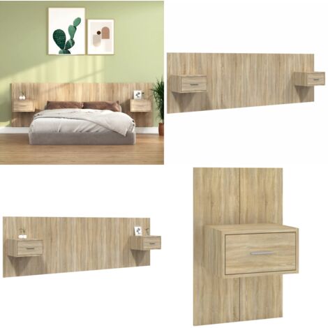 Testiera Letto con Comodini in Legno Multistrato Rovere Sonoma - Comodini - Letto con comodini