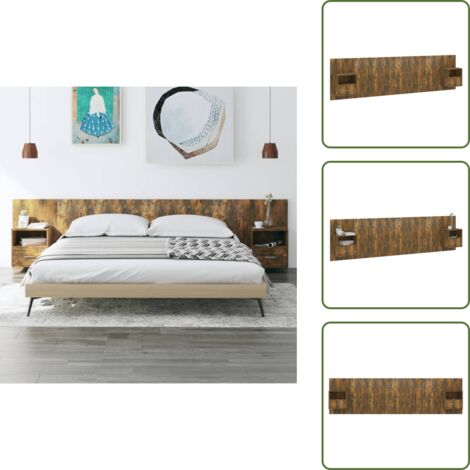 Testiera Letto con Comodini Rovere Fumo in Legno Multistrato - Comodini