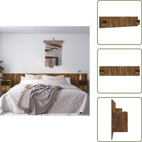 Testiera Letto con Comodini Rovere Fumo in Legno Multistrato - Comodini