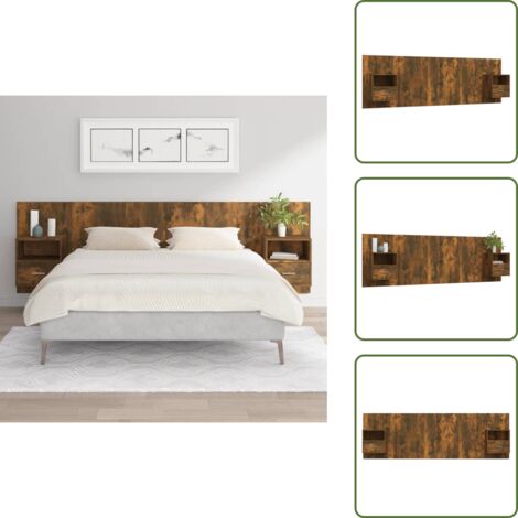 Testiera Letto con Comodini Rovere Fumo in Legno Multistrato - Comodini