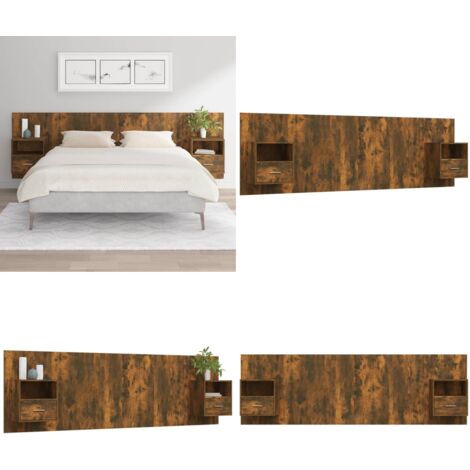 Testiera Letto con Comodini Rovere Fumo in Legno Multistrato - Comodini - Letto con comodini