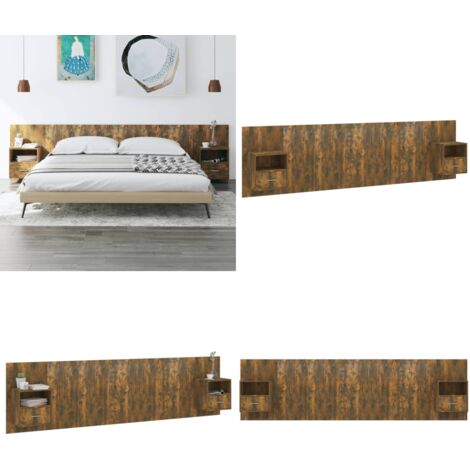 Testiera Letto con Comodini Rovere Fumo in Legno Multistrato - Comodini - Letto con comodini