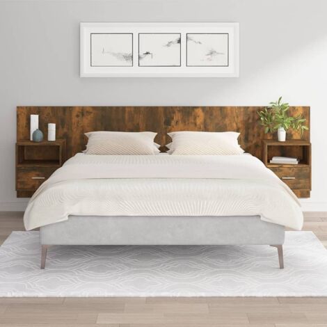 Testiera Letto con Comodini Rovere Fumo in Legno Multistrato vidaXL
