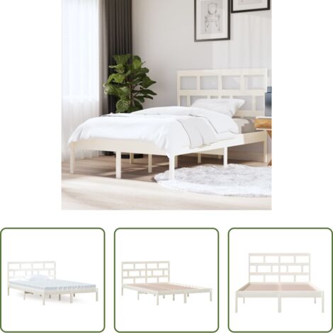 Testiera letto -  Giroletto Bianco in Legno Massello di Pino 140x200 cm