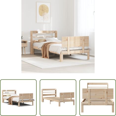 Testiera letto -  Giroletto con Testiera 75x190 cm in Legno Massello di Pino