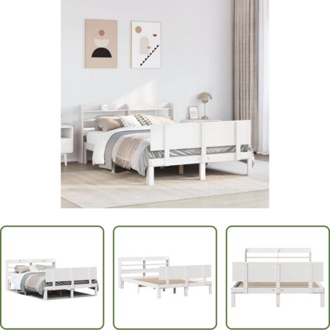 Testiera letto -  Giroletto con Testiera Bianco 120x190 cm Legno Massello di Pino