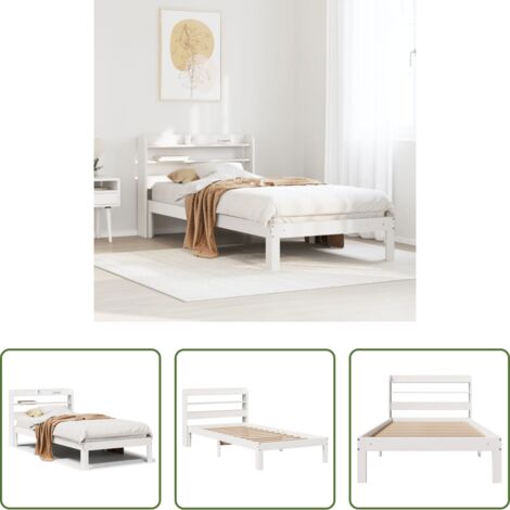 Testiera letto -  Giroletto con Testiera Bianco 75x190 cm Legno Massello di Pino