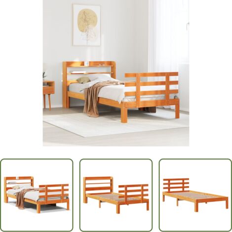 Testiera letto -  Giroletto con Testiera Marrone Cera 75x190 cm Massello Pino