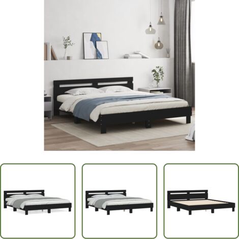 Testiera letto -  Giroletto con Testiera Nero 200x200 cm in Legno Multistrato