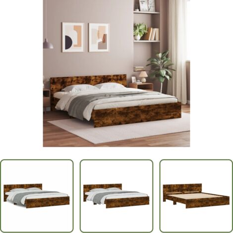 Testiera letto -  Giroletto con Testiera Rovere Fumo 180x200 cm