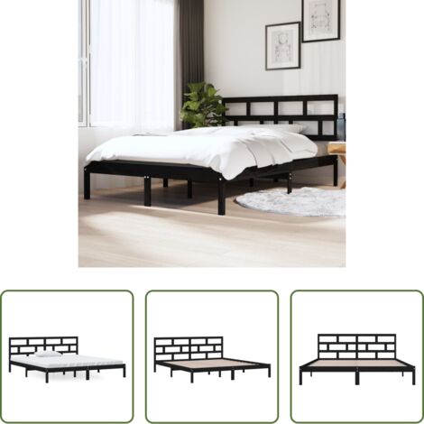 Testiera letto -  Giroletto Nero in Legno Massello di Pino 140x190 cm