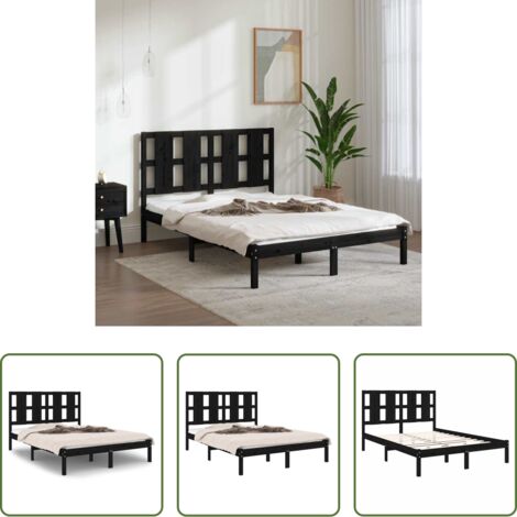 Testiera letto -  Giroletto Nero in Legno Massello di Pino 140x190 cm