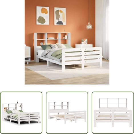 Testiera letto -  Giroletto senza Materasso Bianco 140x200 cm Legno Massello Pino