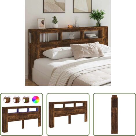 Testiera letto in legno -  Testiera LED Rovere Fumo 200x18,5x103,5 cm Legno Multistrato
