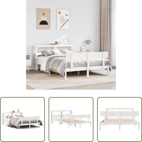 Testiera letto -  Letto senza Materasso Bianco 120x190 cm Legno Massello di Pino