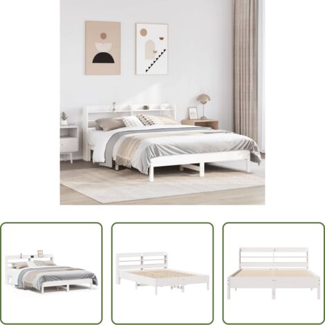 Testiera letto -  Letto senza Materasso Bianco 150x200 cm Legno Massello di Pino
