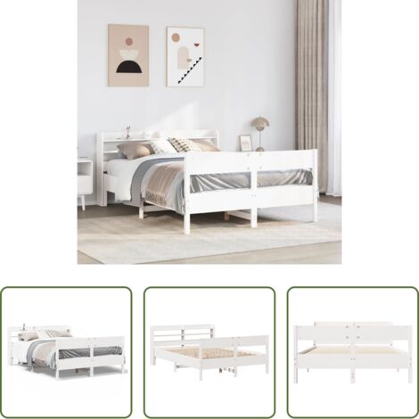 Testiera letto -  Letto senza Materasso Bianco 150x200 cm Legno Massello di Pino