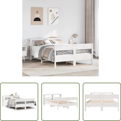 Testiera letto -  Letto senza Materasso Bianco 150x200 cm Legno Massello di Pino