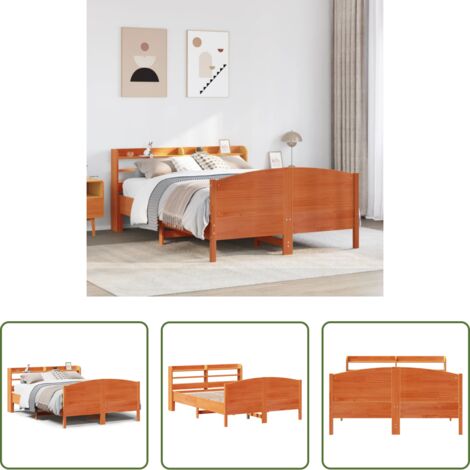 Testiera letto -  Letto senza Materasso Marrone Cera 135x190 cm in Legno di Pino