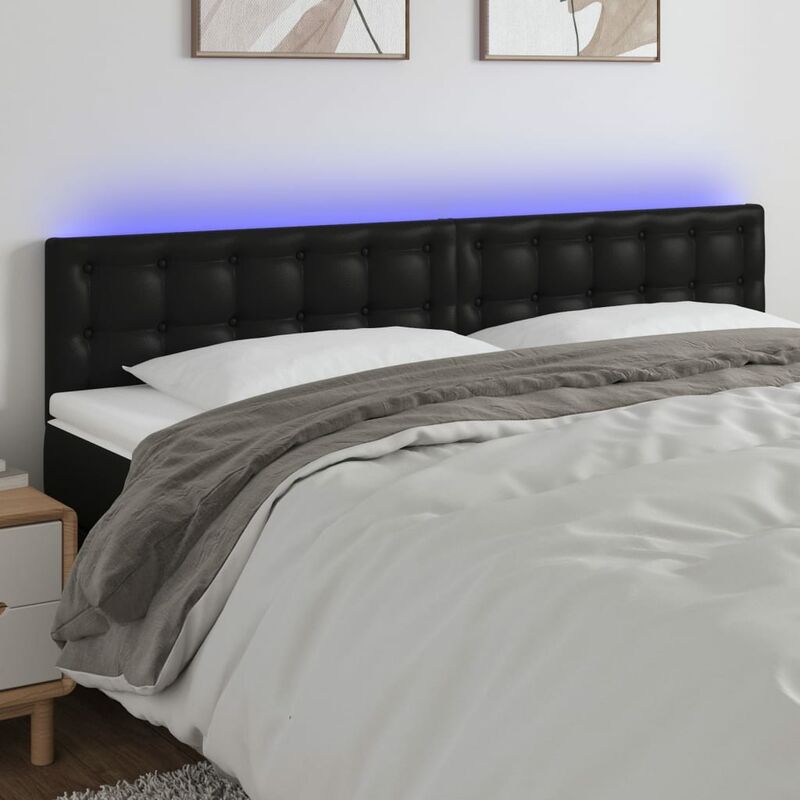 Testiera Letto a led Moderno Nera 160x5x78/88 cm in Similpelle -MC52851