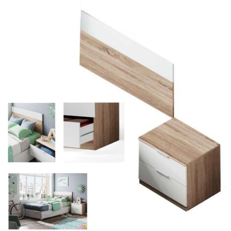 TESTIERA LETTO SINGOLO 50X100 CM + COMODINIO 2 CASSETTI ROVERE BIANCO MODERNA