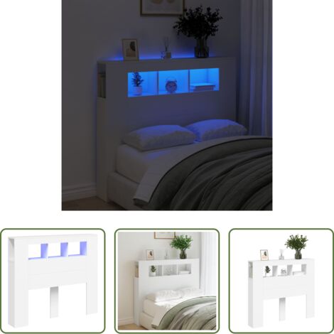 Testiera letto -  Testiera LED Bianca 120x18,5x103,5 cm Legno Multistrato