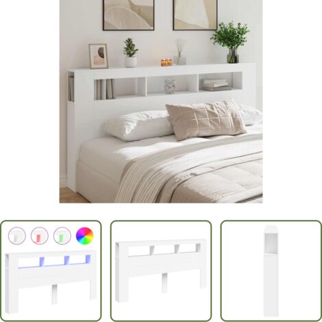 Testiera letto -  Testiera LED Bianca 200x18,5x103,5 cm Legno Multistrato