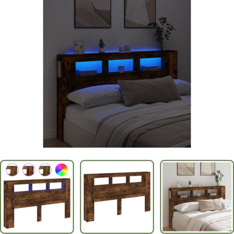 Testiera letto -  Testiera LED Rovere Fumo 180x18,5x103,5 cm Legno Multistrato