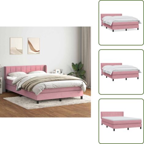 Testiera letto - vidaXL Giroletto a Molle con Materasso Rosa 160x210 cm in Velluto - Materasso rosa