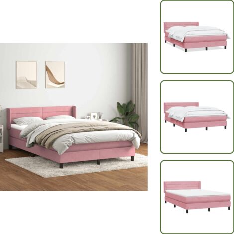 Testiera letto - vidaXL Giroletto a Molle con Materasso Rosa 160x210 cm in Velluto - Materasso rosa