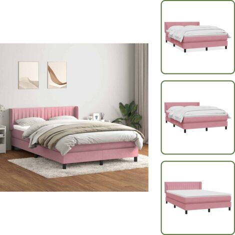 Testiera letto - vidaXL Giroletto a Molle con Materasso Rosa 160x210 cm in Velluto - Materasso rosa