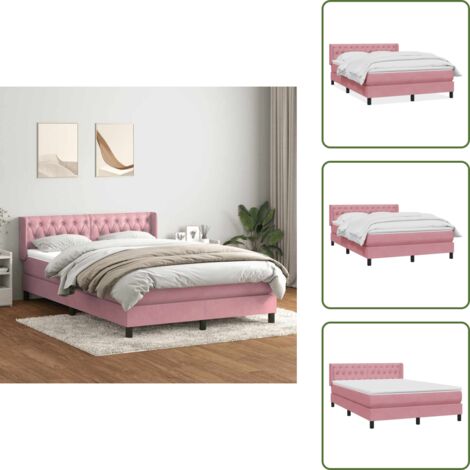 Testiera letto - vidaXL Giroletto a Molle con Materasso Rosa 160x220 cm in Velluto - Materasso rosa