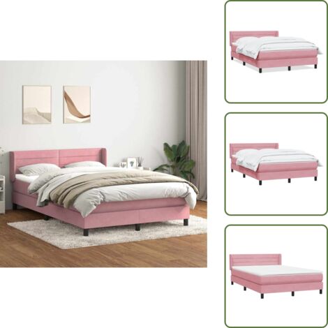 Testiera letto - vidaXL Giroletto a Molle con Materasso Rosa 160x220 cm in Velluto - Materasso rosa